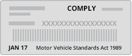 Example compliance plate showing COMPLY JAN 17 — incorrect source for build year